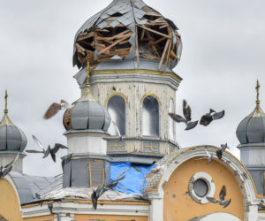 Wojna na Ukrainie. Zniszczona cerkiew w powiecie żytomierskim 
