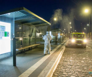 Dezynfekcja przystanków autobusowych w Olsztynie