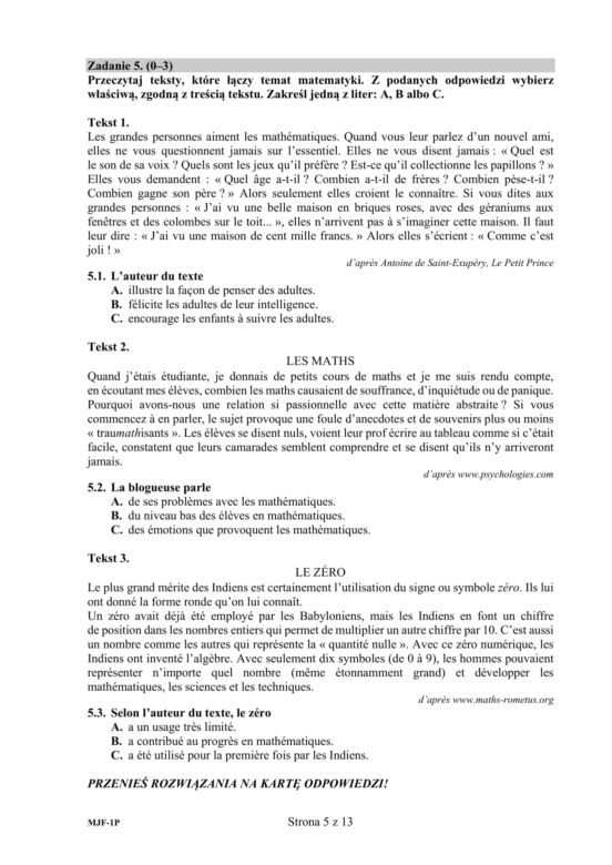 Matura 2020 ARKUSZE CKE: j. francuski p. podstawowy