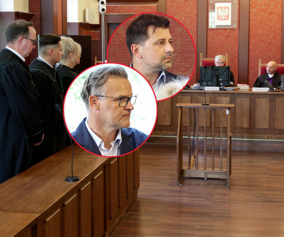 Sala rozpraw z prawnikami i sędziami. Na miniaturach Adam Kornacki i Patryk Mikiciuk. O wyroku sądu przeczytasz na SE.
