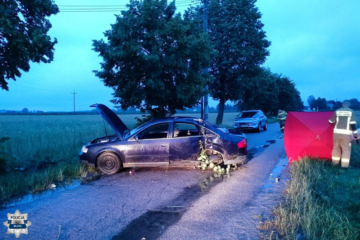 Młody kierowca trzasnął audi w drzewo. 36-latek ni żyje, nastolatek w ciężkim stanie