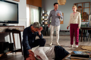 Barwy szczęścia odc. 3270. Sonia (Weronika Nockowska), Robert Stefaniak (Paweł Ławrynowicz), Karol (Jan Wieczorkowski), Darek (Andrzej Niemyt)