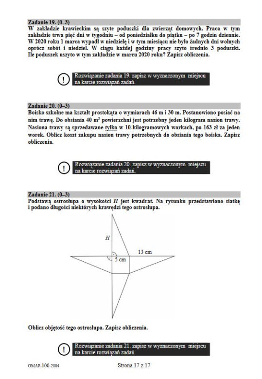 Egzamin ósmoklasisty 2020 matematyka - ARKUSZE CKE, ODPOWIEDZI, ZADANIA