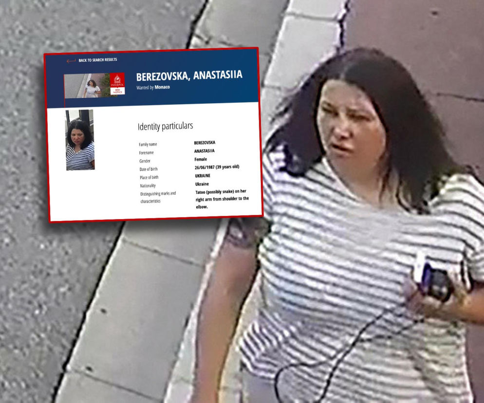 Anastasija Berezowska na nagraniu z monitoringu. Obok miniatura czerwonej noty Interpolu. O poszukiwanej czytaj w Eska.