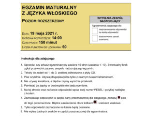 Matura 2021: Język włoski na poziomie rozszerzonym. Arkusze CKE