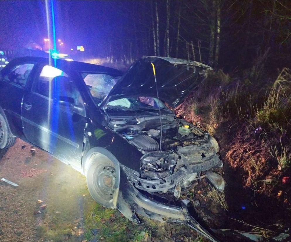 Wypadek na trasie Kruklanki-Nowe Sołdany. Pijany kierowca wjechał w skarpę [FOTO]