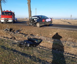 Groźny wypadek w Józefowie. Kierowca zakleszczony w zmiażdżonym aucie