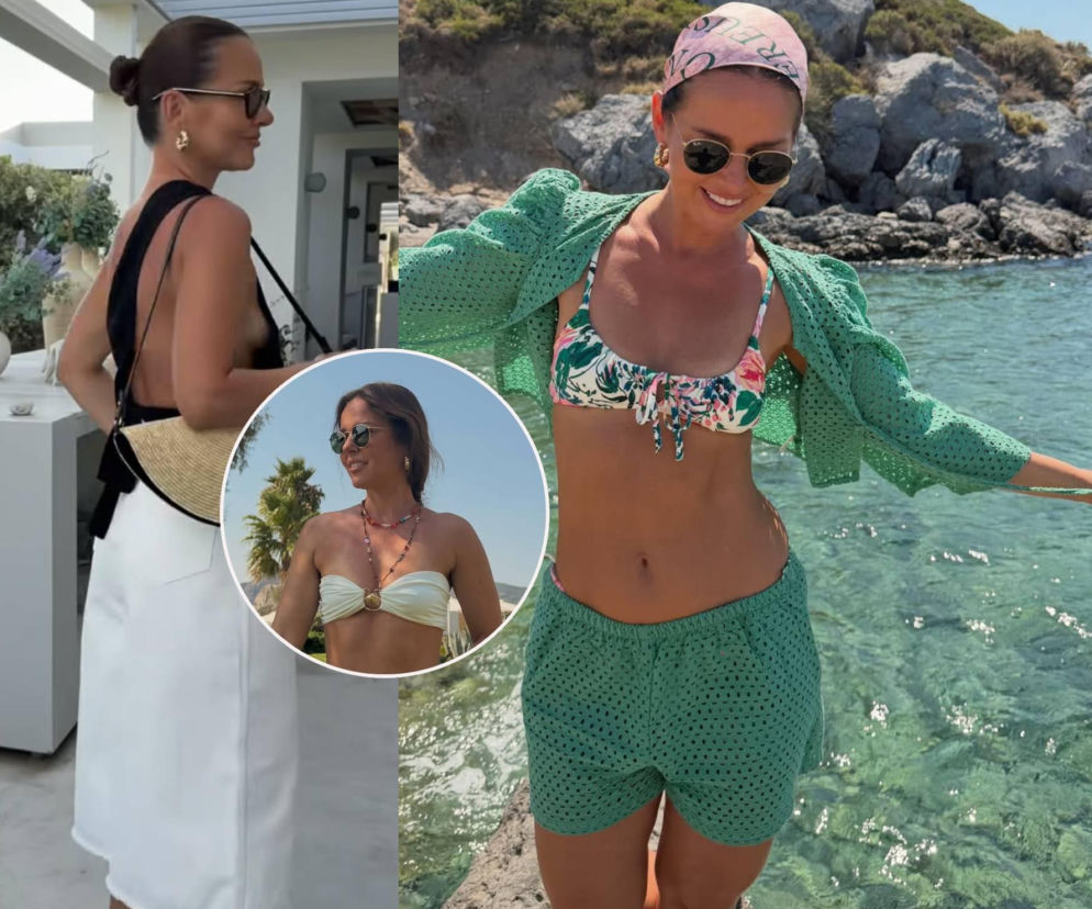 Paulina Sykut-Jeżyna w zielonym stroju na wakacjach. Na miniaturce prezenterka w bikini. O urlopie gwiazdy czytaj w Eska.