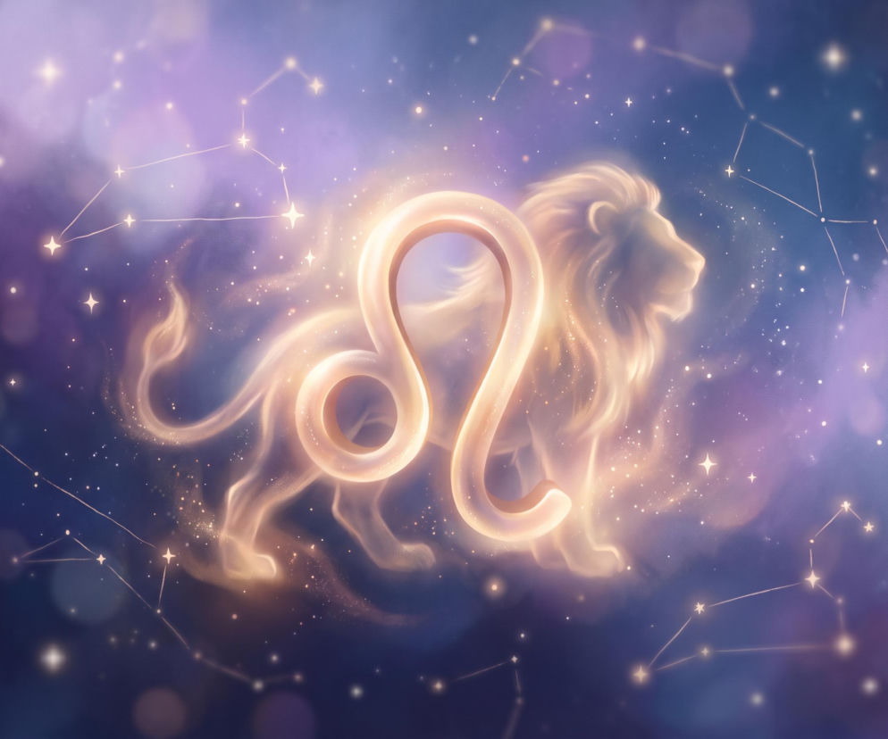 Świecący symbol zodiakalnego Lwa na tle kosmosu i gwiazd. Horoskop dla Lwów na dziś sprawdzisz w serwisie Eska.