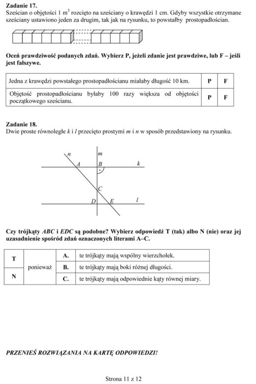 Próbny egzamin gimnazjalny - Matematyka