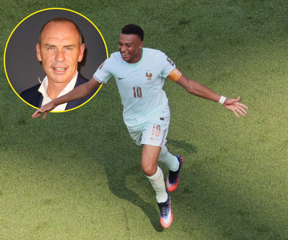 Kylian Mbappe cieszy się na boisku. Obok na miniaturze Alain Boghossian. O mundialu przeczytasz na SE Supersport.