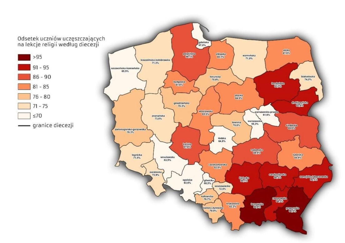 Liczba uczniów uczęszczających na lekcje religii