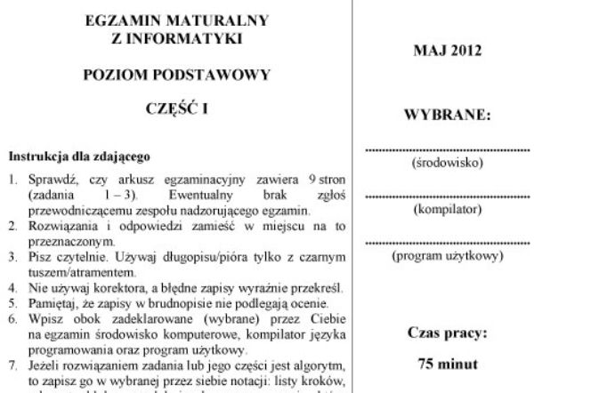 Matura 2012 - informatyka, poziom podstawowy