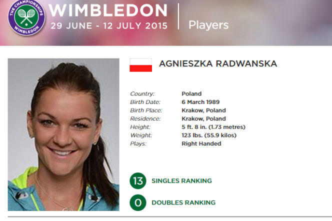 Radwańska na Wimbledonie - strona zawodniczki w oficjalnym serwisie