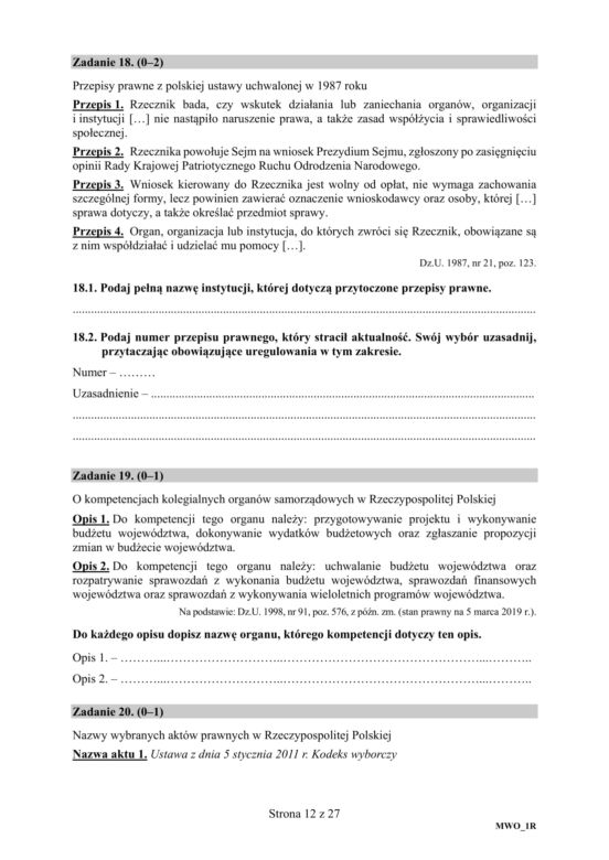 ARKUSZE CKE - Matura z wiedzy o społeczeństwie 2019