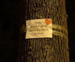 Barczewo: Nietypowe wyznanie miłości. Obkleił TYM całe miasto [ZDJĘCIA]
