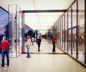 Wizualizacja centrum handlowego Miejsce Piastowe - nowa inwestycja w województwie podkarpackim. Autorem projektu architektonicznego jest Pracownia architektoniczna B.P. Niebudek