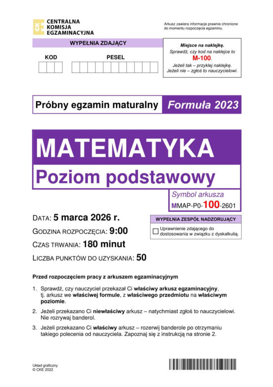Próbna matura 2026: matematyka. Arkusze CKE, pytania i odpowiedzi  [5.03.2026]