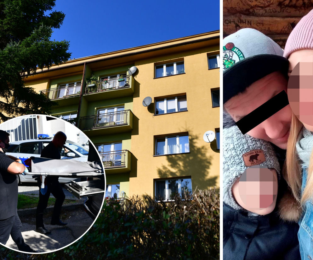Blok w Tarnowie, gdzie doszło do tragedii. Obok zdjęcie rodziny i wstawka z pracą techników, o czym czytasz na SE.
