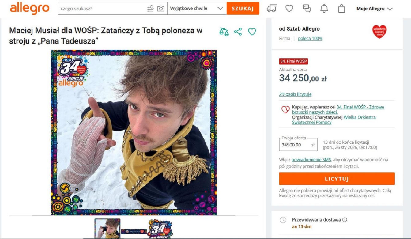 Maciej Musiał znów zaskakuje. To w tym roku przekazał na aukcję WOŚP. Będzie kolejny rekord?