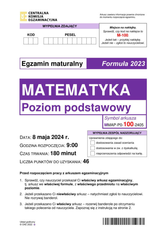 Matura 2024 - ARKUSZ CKE z matematyki (pp, nowa formuła)