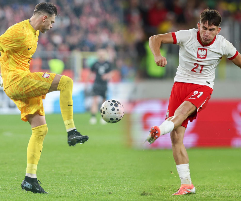 Bramkarz Bartłomiej Drągowski i zawodnik z numerem 21 walczą o piłkę. O zmianach w kadrze przeczytasz na SE Supersport.