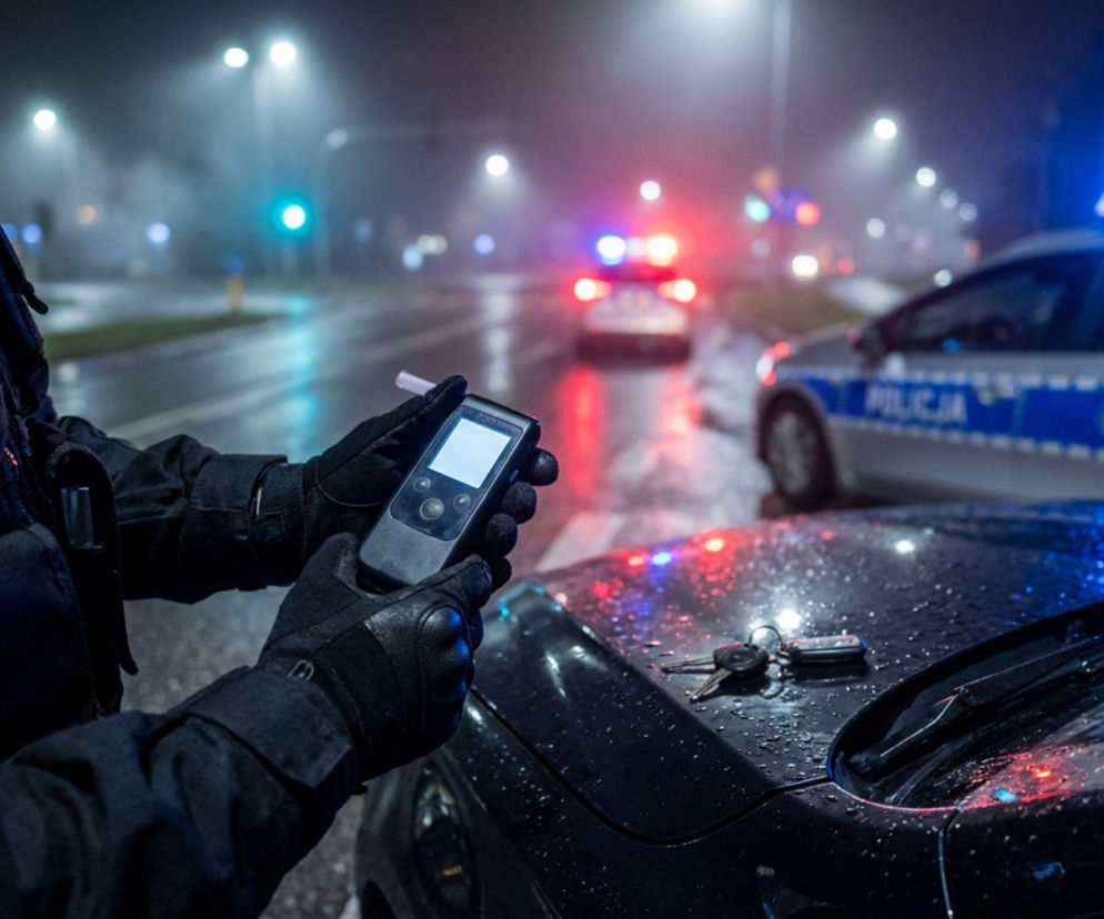 Policyjna kontrola drogowa w nocy