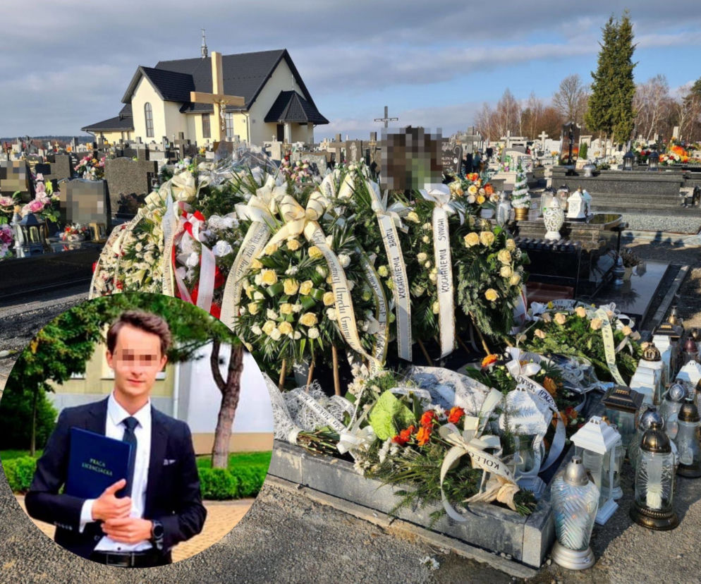 Skołyszyn. Pożegnali młodego strażaka OSP. Konrad zmarł na powikłania po COVID, grób tonie w kwiatach [WIDEO, GALERIA]