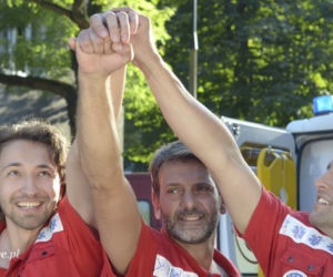 Na sygnale. Piotr (Dariusz Wieteska), Wiktor (Wojciech Kuliński) i Adam (Konrad Darocha)