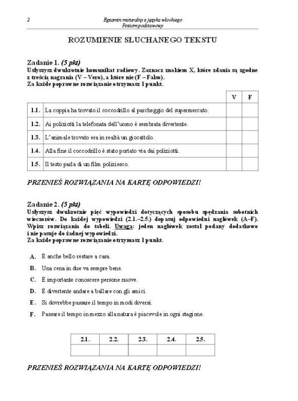 Matura 2014 Język Włoski poziom podstawowy