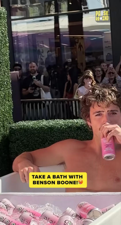 Benson Boone zrzucił koszulkę i wskoczył do wanny z... puszkami. Takie sceny w Los Angeles