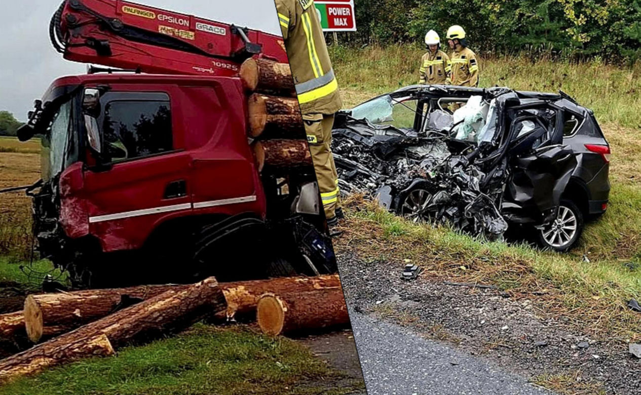 Śmiertelny wypadek pod Białą Podlaską. Ciężarówka z drewnem w rowie, kierowca osobówki nie żyje