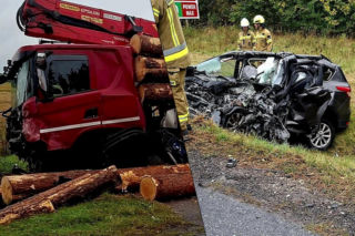 Śmiertelny wypadek pod Białą Podlaską. Ciężarówka z drewnem w rowie, kierowca osobówki nie żyje