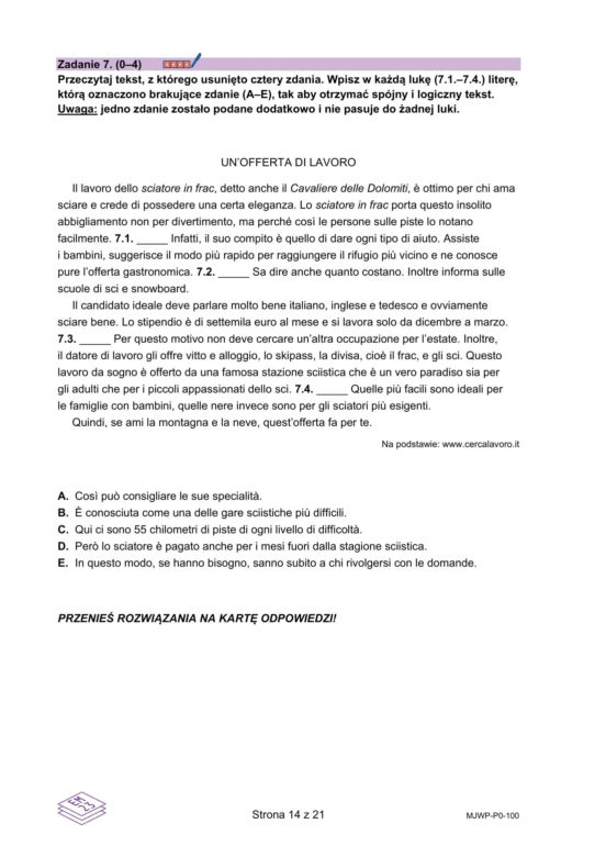 Matura 2025: włoski 7.05.2025. Arkusze CKE i odpowiedzi. Poziom podstawowy [Formuła 2023]	