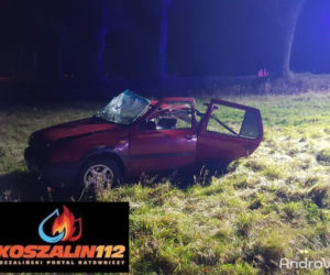 Makabryczny wypadek pod Koszalinem. Samochód rozpadł się na dwie części