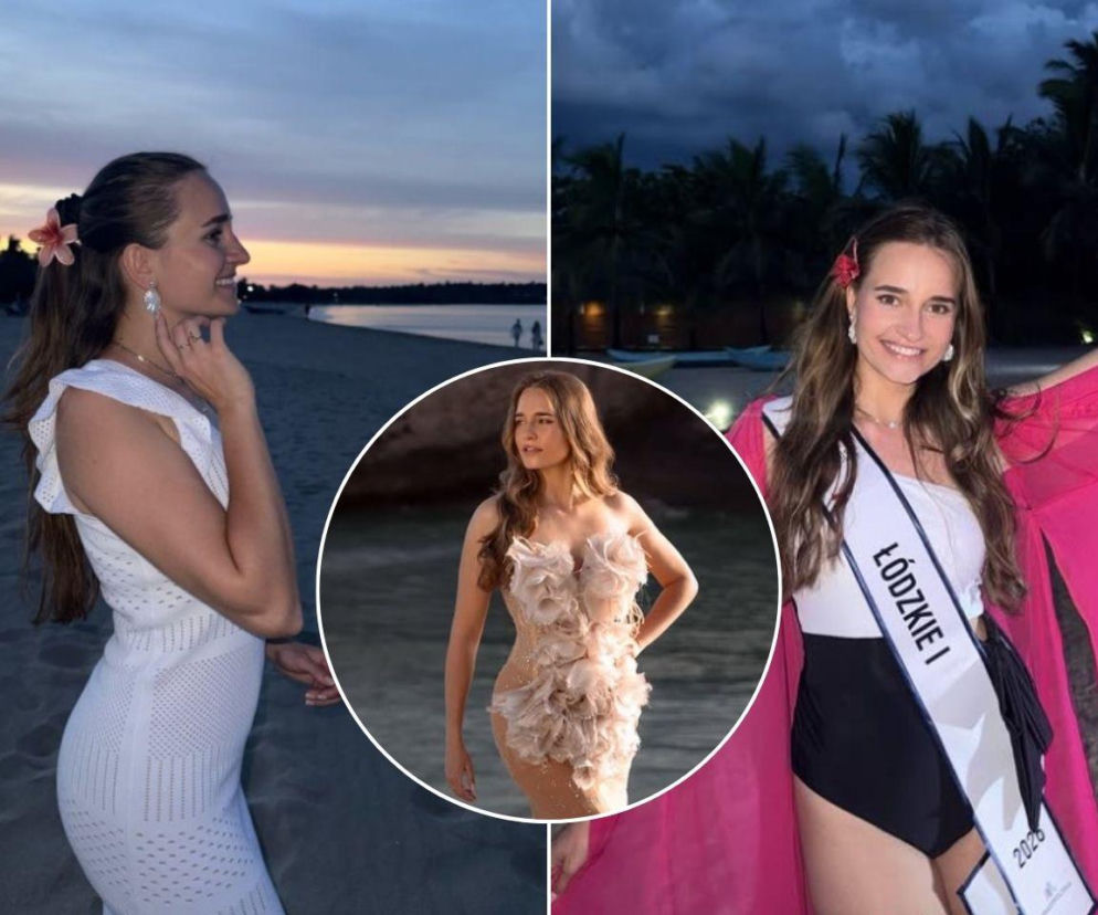 Kolaż zdjęć Ewy Fedak, finalistki Miss Polski 2026. Na środkowej miniaturze w beżowej sukni. O szczegółach czytaj na Eska.