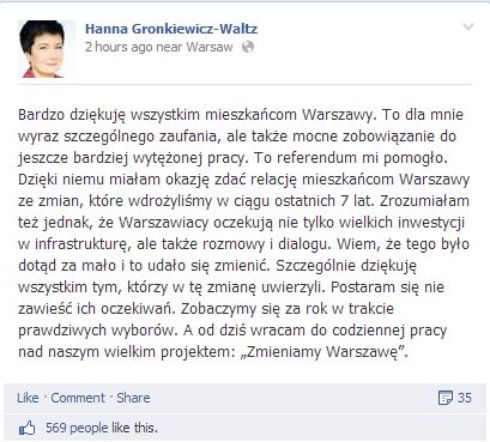 Gronkiewicz oświadczenie