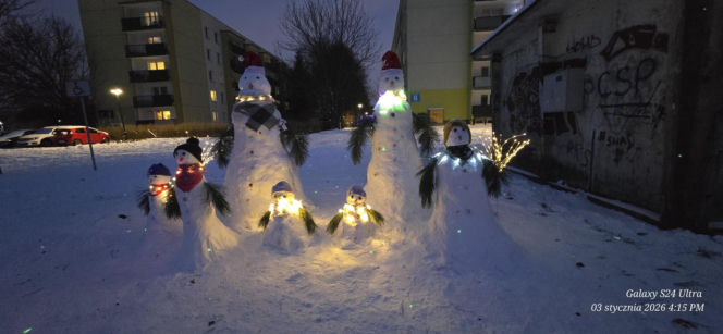 Rodzina bałwanów w Lublinie. Państwo Wrońscy zbudowali zimowy hit osiedla