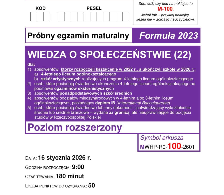 Matura próbna 2026 - WOS. Arkusz CKE