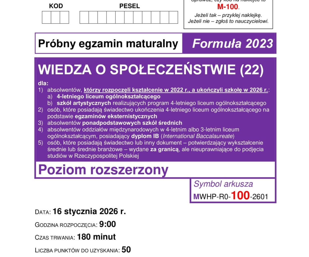 Matura próbna 2026 - WOS. Arkusz CKE