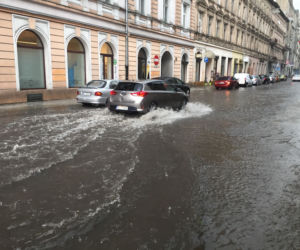 Krajobraz centrum Łodzi po burzy