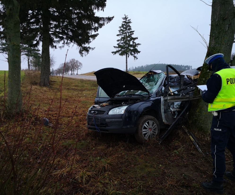 Podjanowszczyzna. Wypadek na DK 19. Kierowca forda uderzył w drzewo