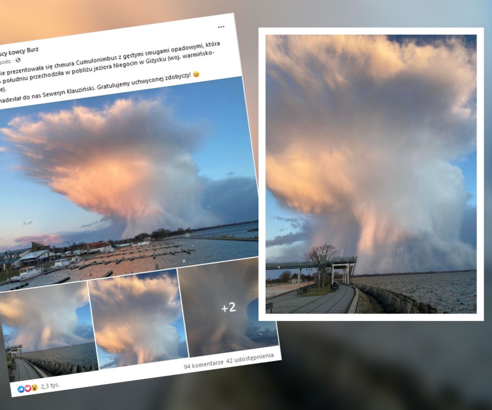 POTĘŻNA PIONOWA CHMURA nad jeziorem Niegocin! Czym jest Cumulonimbus? [ZDJĘCIA]