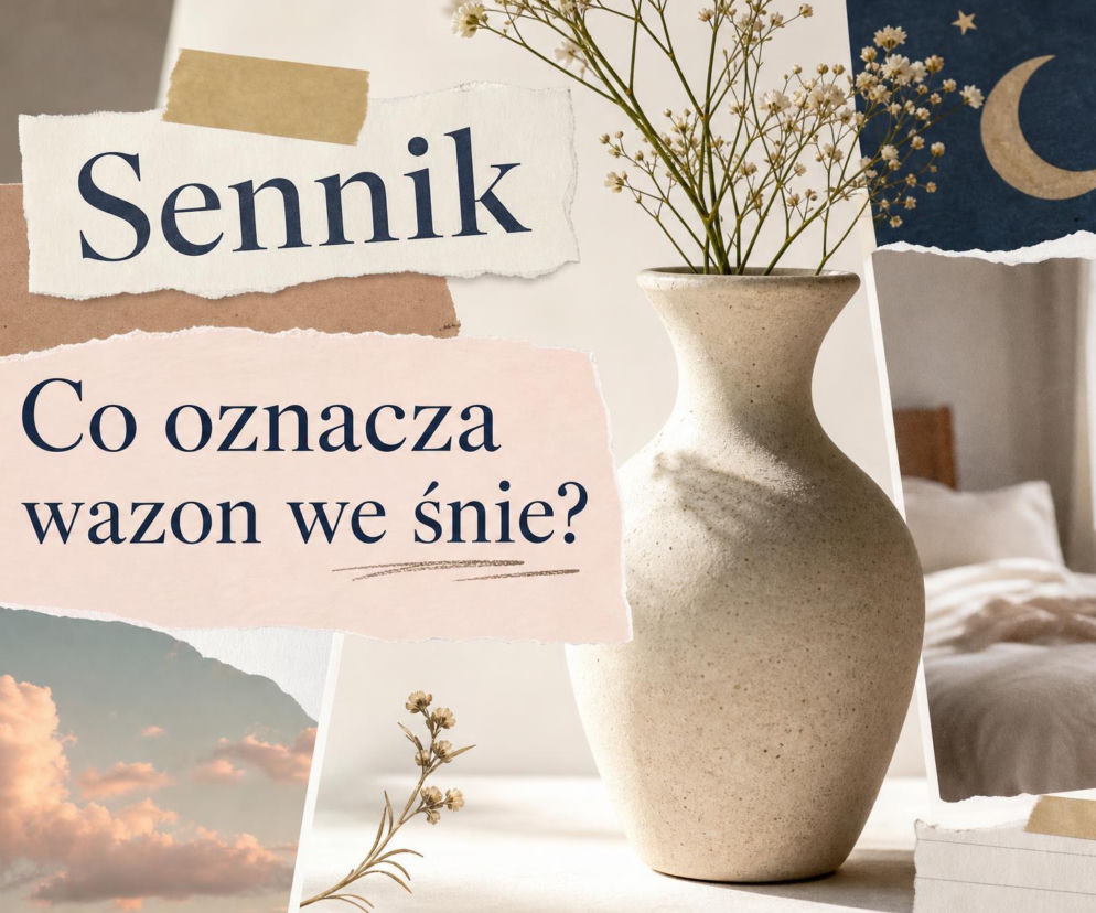 Jasny wazon z kwiatami. W tle sypialnia, chmury i księżyc. O senniku i znaczeniu wazonu przeczytasz na SE.