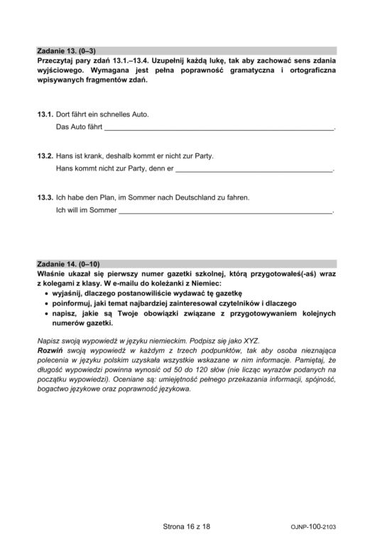Próbny EGZAMIN ÓSMOKLASISTY 2021: Język niemiecki. Arkusze CKE - ZOBACZ