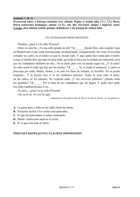 Matura 2020 ARKUSZ CKE: j. hiszpański - p. podstawowy