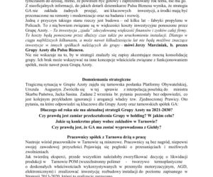 Pismo Urszuli Augustyn w sprawie Grupy Azoty w Tarnowie