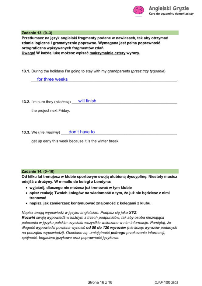 Próbny egzamin ósmoklasisty 2026 angielski - odpowiedzi