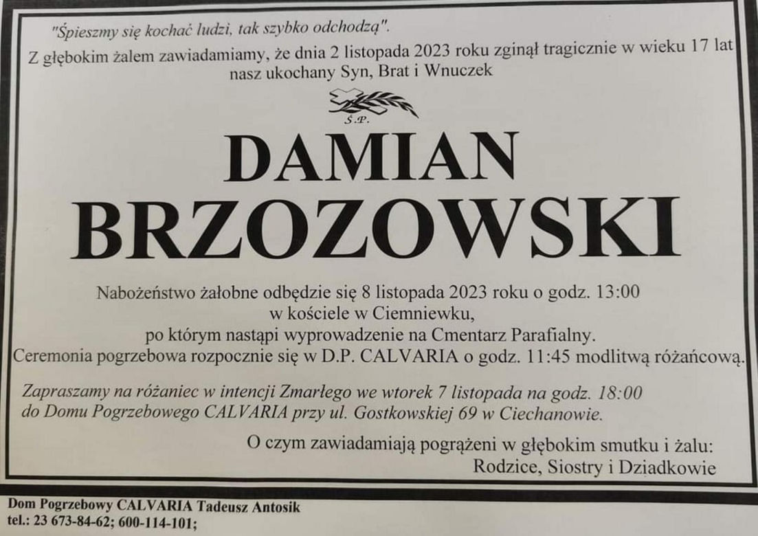 Damiana zmiażdżyła ściana. Rodzina apeluje o pomoc. Chcą postawić godny pomnik