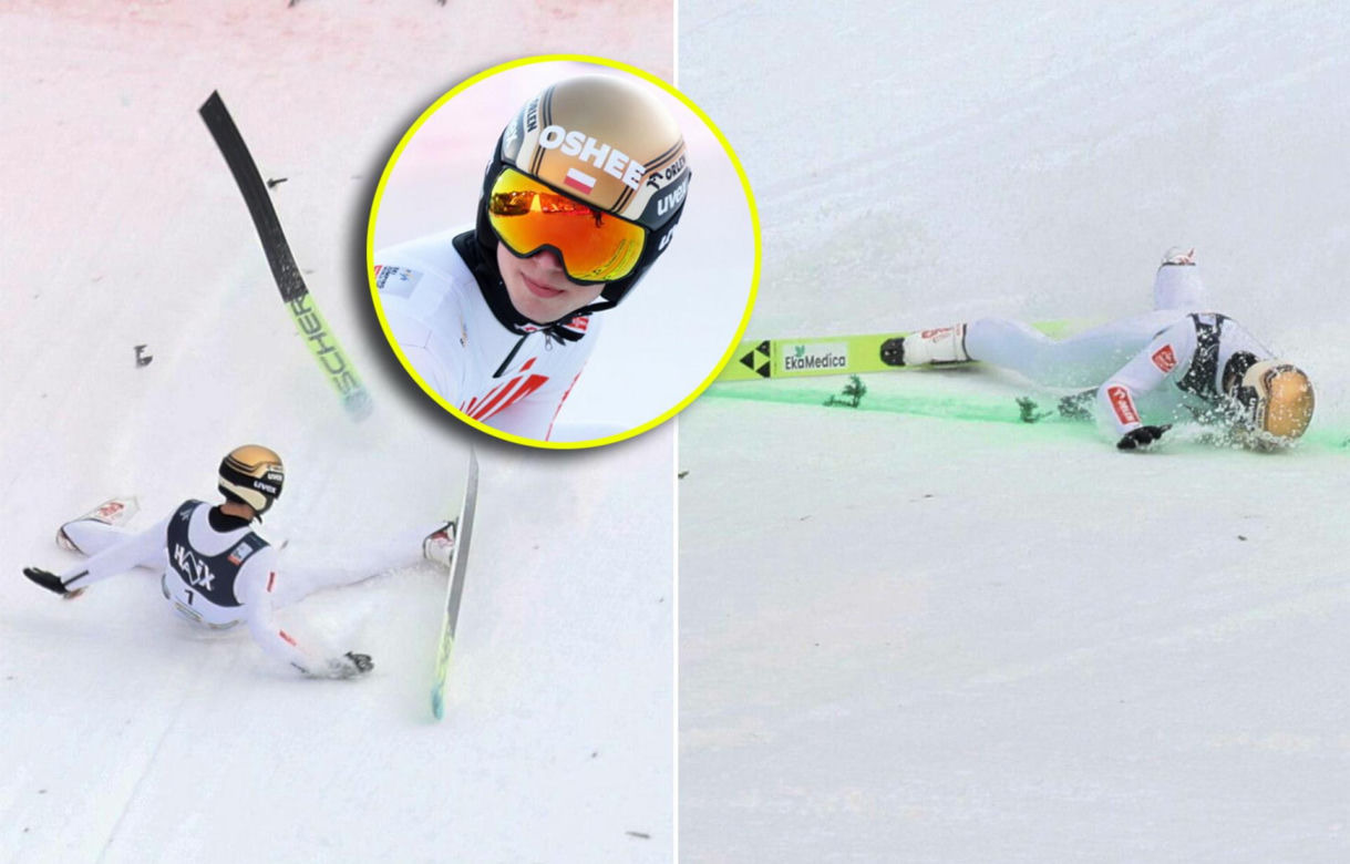 Kacper Tomasiak zaliczył dramatycznie wyglądający upadek w Vikersund